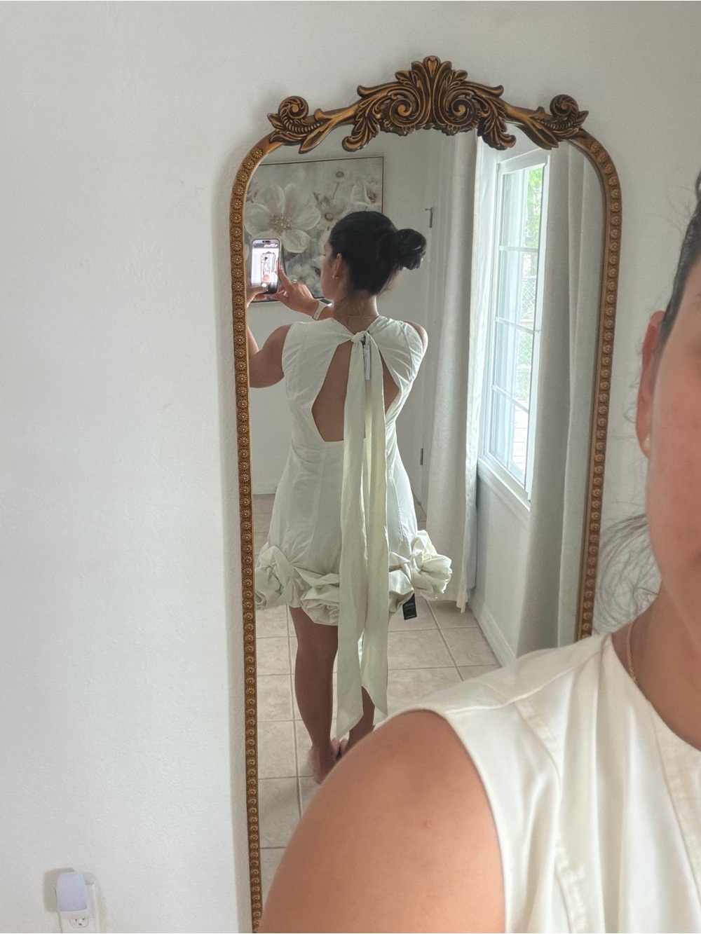 Karen Millen Cream Pearl Rosette Hem Mini Dress - Picture 3 of 3